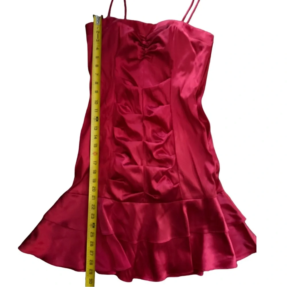 Morgan & Co. Red Satin‎ Ruched Mini Dress